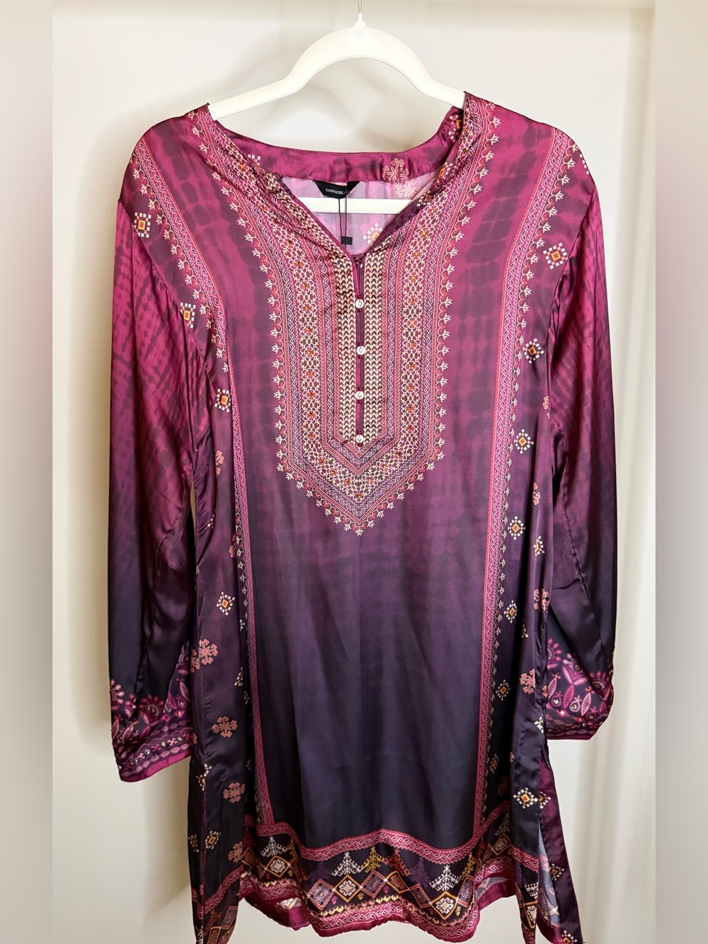 Sapphire Silk Printed Kurti / Tunic Top - Size Medium (NWOT)